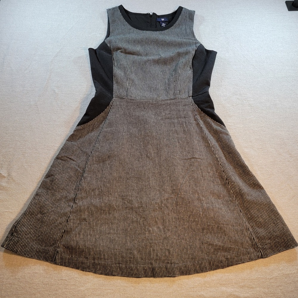 Gap A-Line Dress Womens 10 Black White Excellent Sleeveless Micro Check Panel
